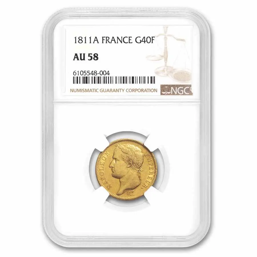 1811-A France Gold 40 Francs Napoleon AU-58 NGC