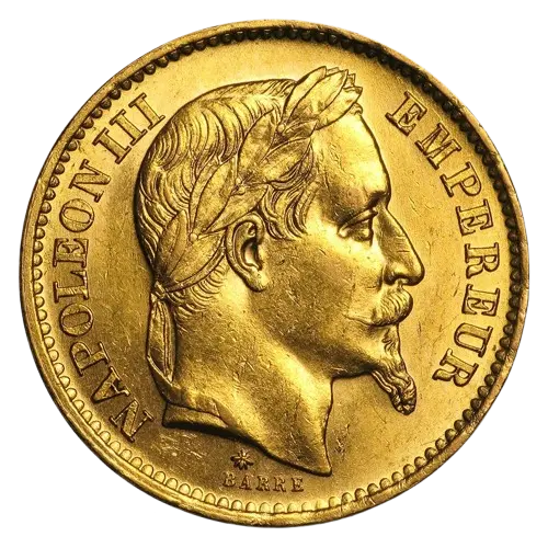 1861-1870 France Gold 20 Francs Napoleon III Laureate BU